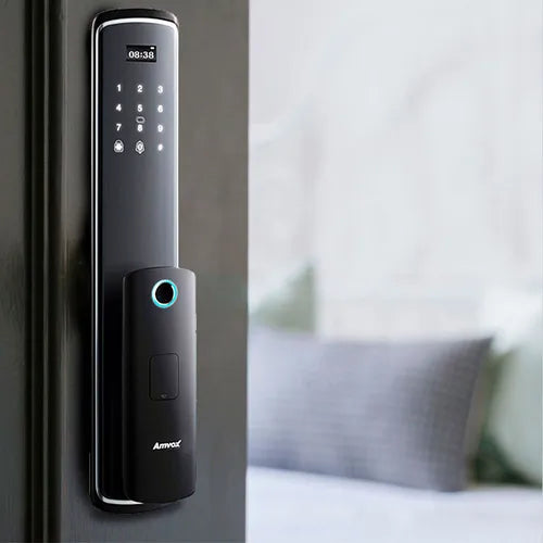 Fechadura Eletrônica Digital com Senha Biometria Digital e Cartão PT Wi-Fi Teclado Touch Screen e Bateria Recarregável Amvox Afc 2000