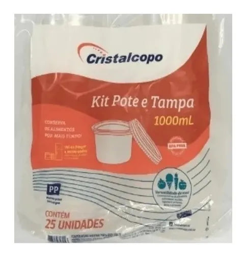 Pote Descartável Redondo 1000ml Freezer Microondas 25 unidades Cor Transparente
