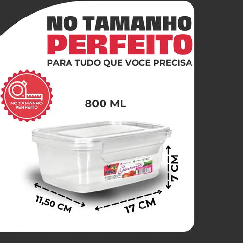 Kit Com 10 Caixa Retângular Com Trava Transparente 750 Ml
