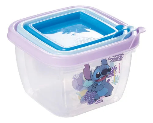 Kit 3 Potes Quadrados Conect Stitch Lancheira Cozinha