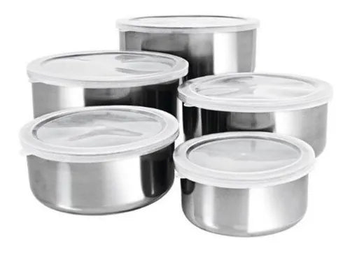 Conjunto De Potes Organizadores Inox 5 Peças Com Tampa Ke Home