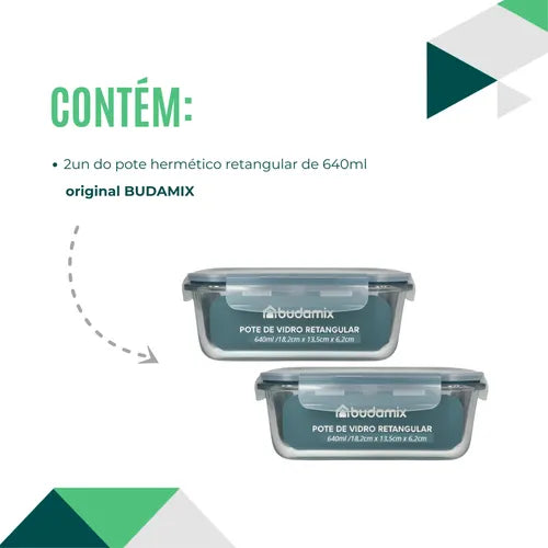 Kit 2 Potes Vidro 640ml Tampa Hermético Travas Vedação