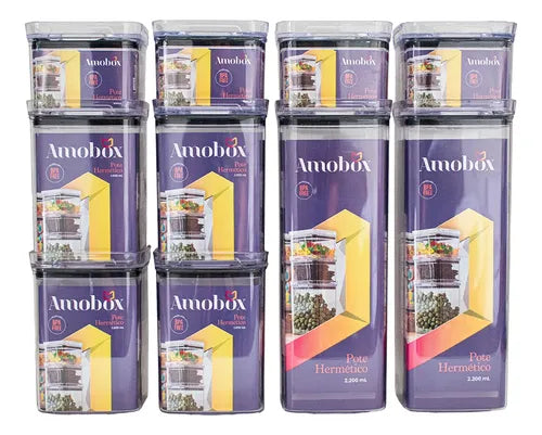 Kit 10 Potes Herméticos Acrílico Quadrado Empilháveis Kit Utilidades