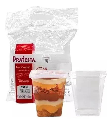 Pote Quadrado 350ml C/ 40 Unidades Freezer E Microondas Cor Cristal