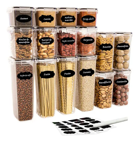 Kit 16 Potes Herméticos Para Mantimentos E Alimentos