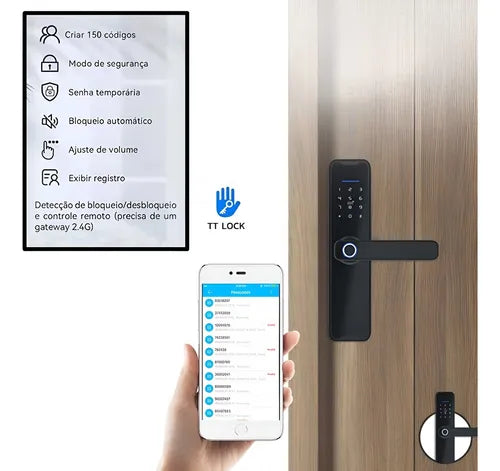 Fechadura Eletrônica Digital Bbg Smart Lock Preta Biometria