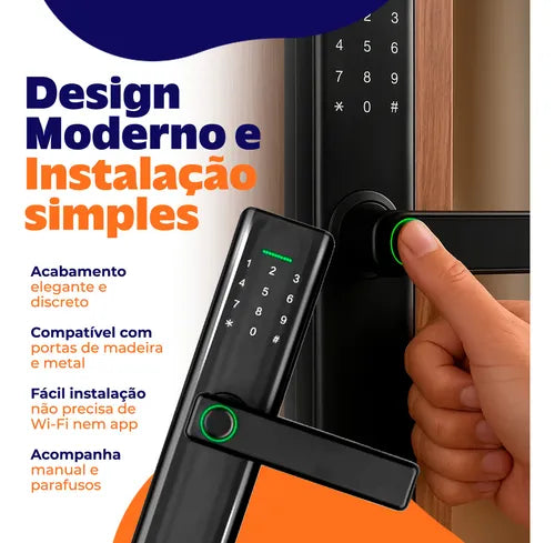 Fechadura Digital Eletrônica Biométrica De Sobrepor Altuspro Senha Cartão E Impressão Digital Smart Inteligente Para Casa Apartamento Cor Preto