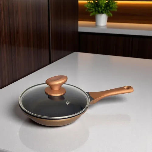 Frigideira Cerâmica Antiaderente Cooktop Indução/gás C/tampa Cor DOURADA-PRETO