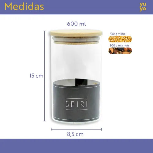 Kit 6 Pote Vidro Hermético Tampa De Bambu 600ml Cozinha
