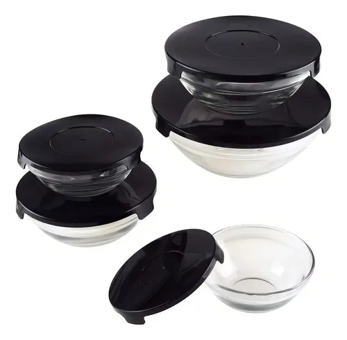 Jogo 5 De 5 Potes Vidro Tampa Plastico Bowls Hermetico Cor Transparente