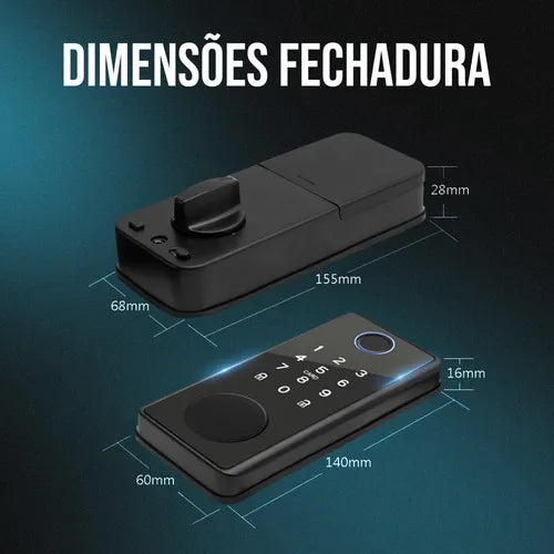 Fechadura Eletronica Digital Sobrepor Com Biometria Senha Cartão Chave Abre Com Aplicativo Wifi Tuya Voz Portugues Porta Madeira espessura entre 35mm e 50mm Cor Preto Ekaza T328