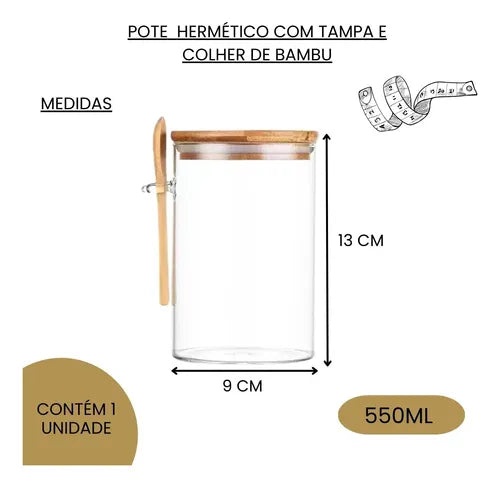 Conjunto C/ 2 Potes Transparentes Açucareiro E Café Bambu