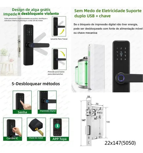 Fechadura Digital Eletrônica Biométrica Card Senha App Tuya