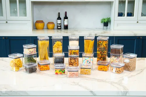 Kit Potes Porta Mantimento Hermético Quadrado Cozinha 5 Unidades Acrílico Livre De Bpa