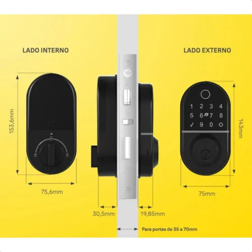 Fechadura Digital Para Portas Yale Compact Rl Externa Preta  Preto