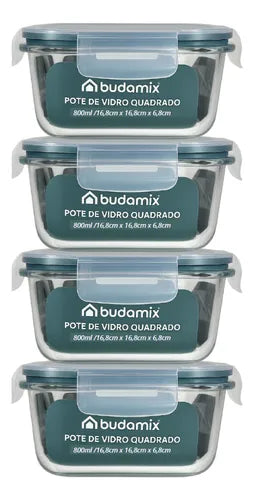 Kit 4 Pote De Vidro Tampa Hermética 4 Travas Vedação 800ml
