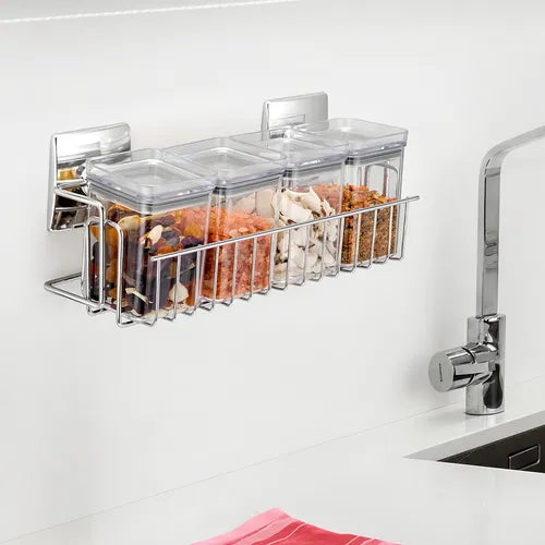 Suporte Parede Cromado Com 4 Potes Herméticos 5321 - Arthi