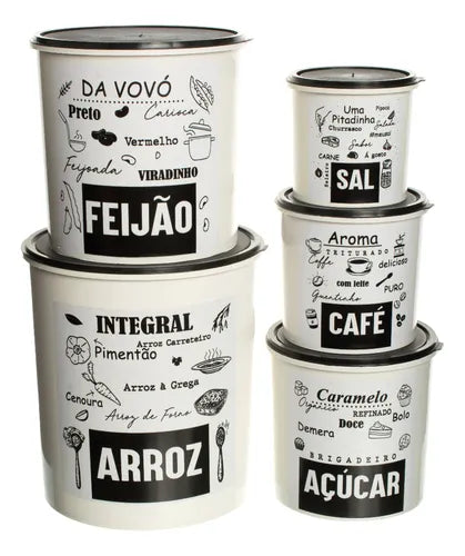 Kit Porta Mantimento Jogo 5 Peças Com Tampa Cozinha Decor