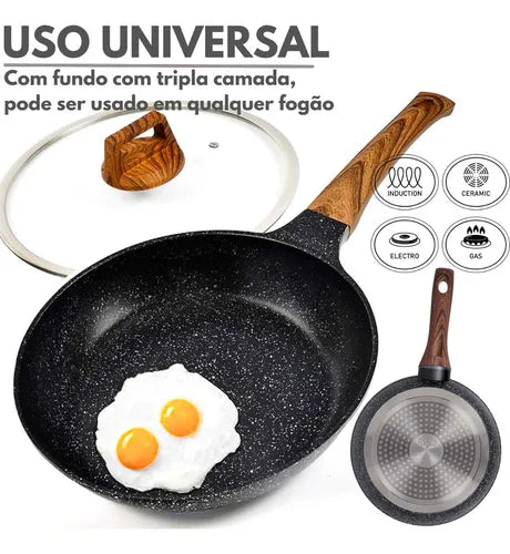 Frigideira Antiaderente Ceramica Com Tampa Fogão Indução/gás