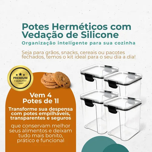 Kit 4 Potes Hermético 1 Litro Organizadores Empilhável Rgb Megashop