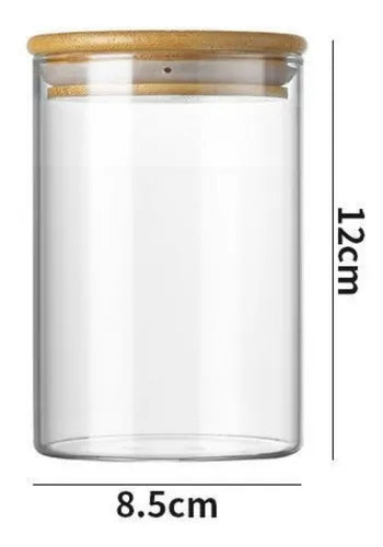 Kit 6 Pote Porta Mantimento Vidro Redondo Tampa Bambu Empilhável Hermético 600ml