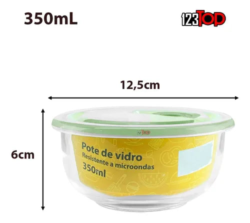 Kit 5x Pote Marmita Hermética De Vidro 350ml Fitness Tampa