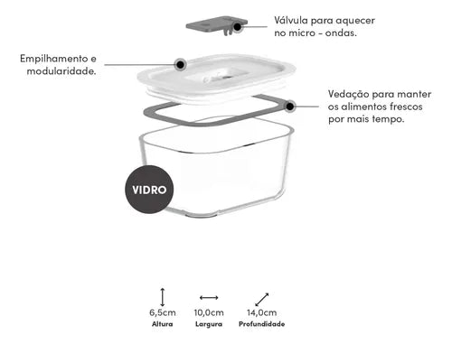 Pote De Vidro Hermético Ou 370ml Marmita Alimentos Com 2 Un