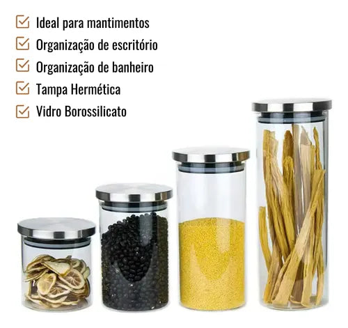 Jogo De Potes Herméticos 1500 Ml 3 Unidades C/ Tampa Inox