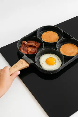 Frigideira Cerâmica Antiaderente Com 4 Divisórias Frita Ovos Cor Cinza