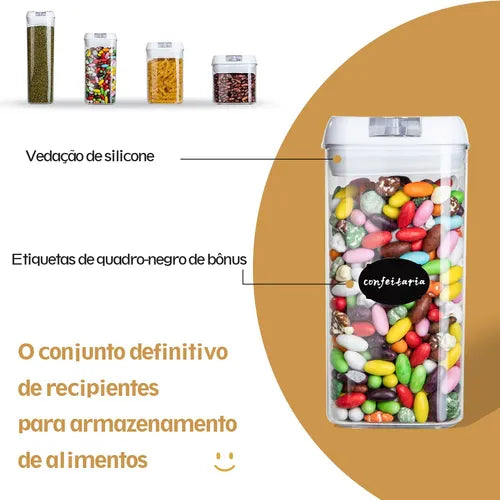 Kit 7 Potes Mantimentos Herméticos Com Branco Tampa