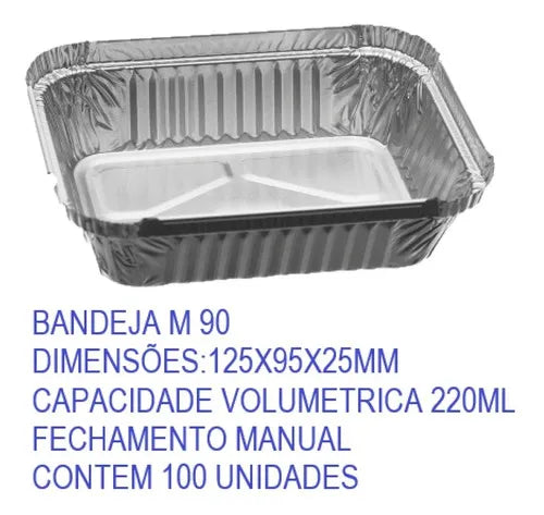 Marmitex Aluminio Retangular 220ml Marmitinha C/100 Unidades Cor Alumínio