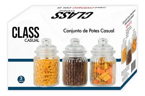 Kit 3 Potes Herméticos Vidro Multiuso Baleiro Armazenamento