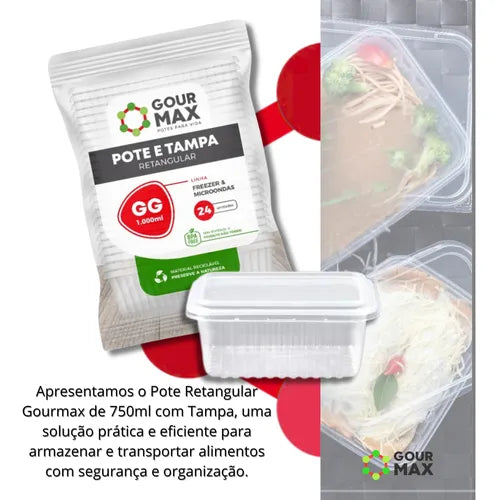Marmitas Descartaveis Com Tampa Freezer 1l 24un Pote Fitness
