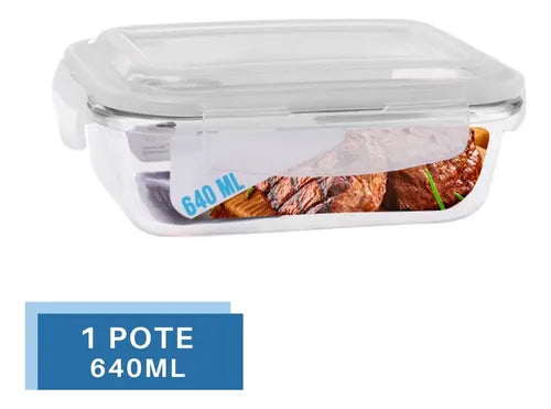 Pote 640ml Vidro Hermético Marmita Tampa 4 Travas Alimentos