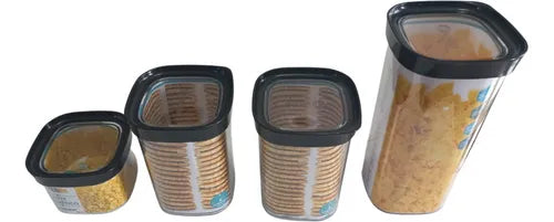 Jogo 4 Potes Herméticos 3 Tamanhos - 450, 1000 E 1500ml Cor Preto