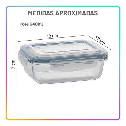 Pote De Vidro Hermético 3 640ml Empilháveis Com Tampa