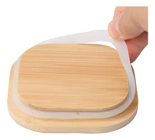 Jogo 5 Potes Hermético Quadrado Vidro Tampa Bambu Mimo Style