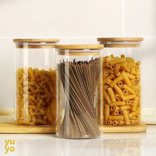 Kit 6 Pote Vidro Hermético Tampa De Bambu 600ml Cozinha
