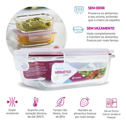 Conjunto 10 Potes Vidro Hermético Marmita Mantimentos 370ml Cor Vermelho U4home