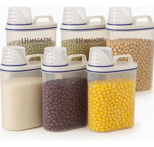 Kit 6 Potes Herméticos Copo Dosador Medidor Cereais Mantimentos Sabão Ração Tapoer