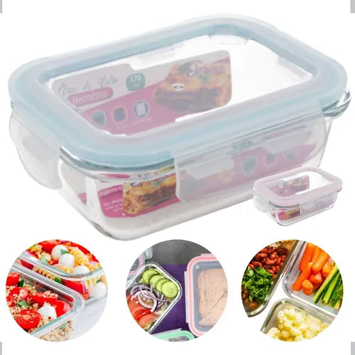 Kit 4 Potes Vidro Hermética Marmita Fitness Freezer 370ml