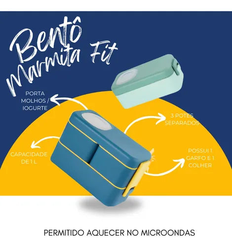 Marmita Plastico Divisórias 4 Potes Hermetica Fit Microondas