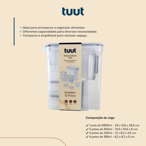 Potes Herméticos Tuut Jogo 13 Unidades Transparente Tbz4010 Cor Branco