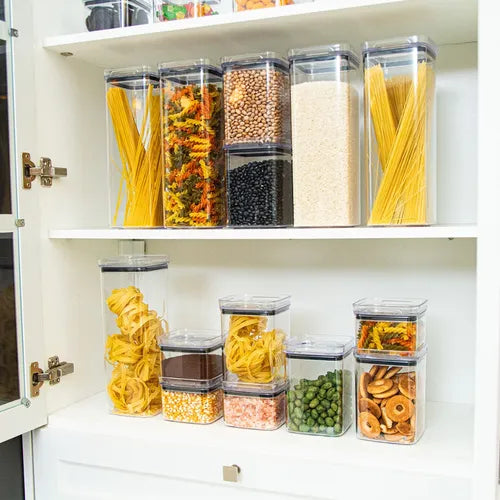 Kit 7 Potes Herméticos Mantimentos Quadrado Cozinha Tampa Hermética Amobox