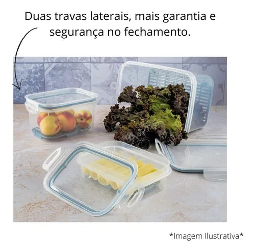 Pote Hermético Ret Com Escorredor 1l Plasutil Porta Frios