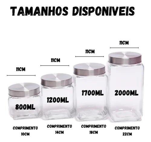Kit 3 Pote Hermetico Vidro 2l Com Tampa Inox Mantimentos