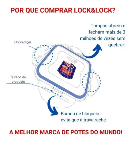 Kit 2 Potes Hermético Tampa Travas Grande Lock&lock 2400ml