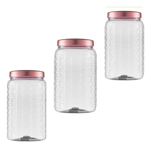 Cj C/ 3 Unid Pote Para Guardar Café Açúcar Biscoito 1 Litro Cor Rose Gold