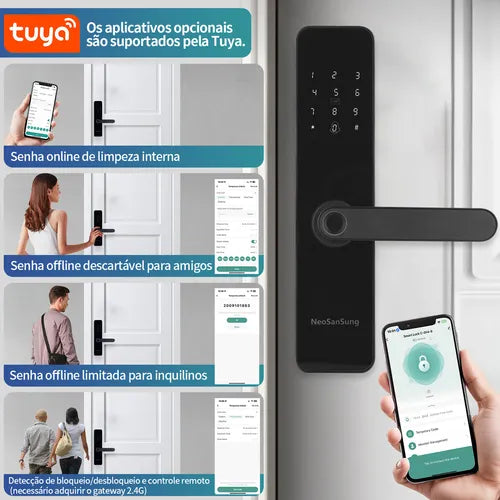 Fechadura Digital Biométrica Eletrônica Touch Biometria Com Bluetooth, Tuya Smart Life App E Segurança Avançada- Idioma Em Português Do Brasil