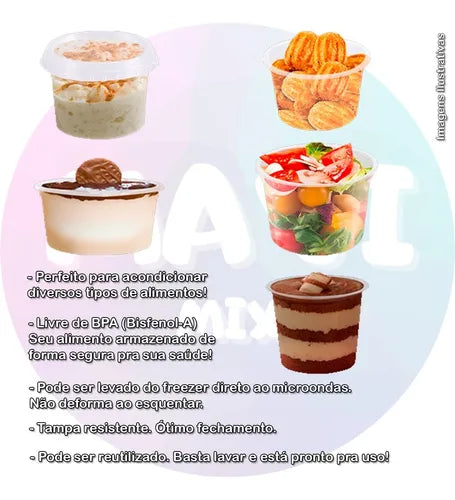 Pote Descartável Redondo 145ml Microondas Freezer Tampa 72un